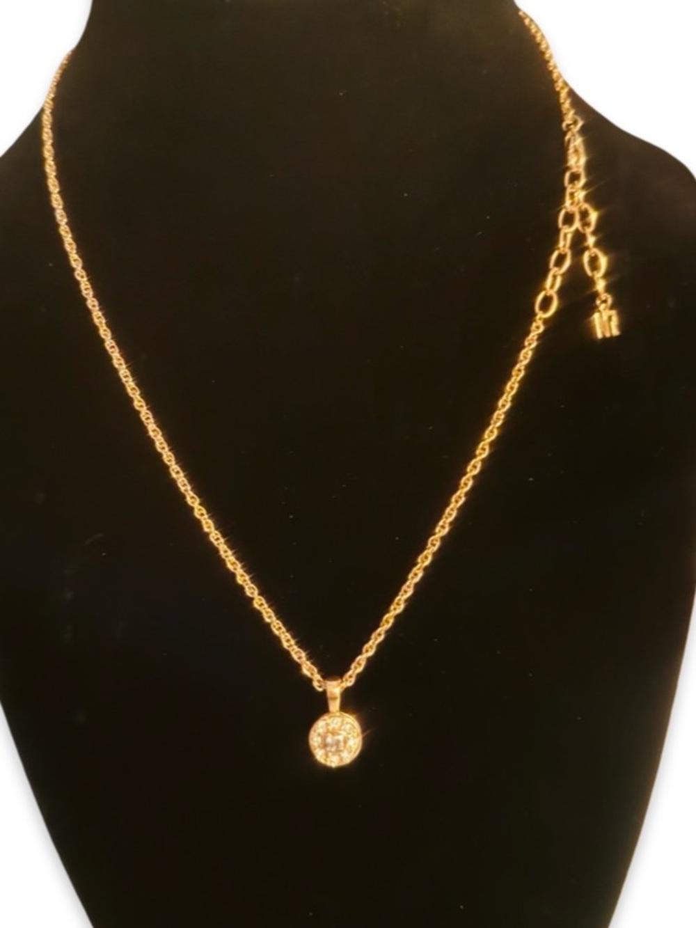 Nina Ricci Gold-Tone Pavé Round Pendant Necklace on Original Chain